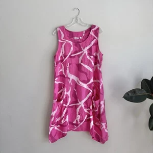 Vasna Italy Linen Sleeveless A Line Midi Shift Dress Lagenlook Pink Tie Dye L - Picture 1 of 5