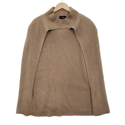 ELLA RAFAELLA Womens Tan Ribbed Mock Neck Cape Sweater Poncho Minimalist Layer - Image 1 of 4