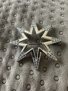 Vintage Monet Schneeflocke Stern Brosche Anstecknadel silberfarben blau Strass signiert - Bild 1 von 5