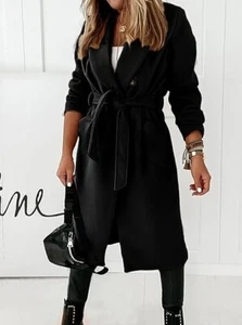 Women Double Breasted Wool Blend Notched Lapel Belted Peacoat Mid Long Coat Sz M - Picture 1 of 6