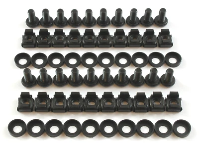 20 x Tuercas de montaje en rack negras M6 pernos y lavadoras de tapa de plástico audio profesional 19" estudio