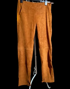 GCfontana Trousers Women Small Genuine Leather Caramel Lined Split Size 38 - Picture 1 of 11