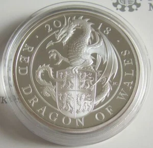Reino Unido 2 libras 2018 Queen's Beasts Red Dragon Gales 1 OZ plata prueba - Imagen 1 de 2