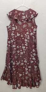 Max Studio Women Dress Large Brown Floral Sleeveless Wrap Peplum Maxi Boho - Picture 1 of 17