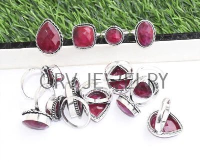 1000Pcs Simulated Ruby Gemstone Rings Bulk Ring Lot 925 Silver Plated WHR-55 - Image 1 of 4