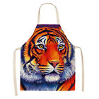 fr Tiger Printed Linen Apron Waterproof Kitchen Cooking Oilproof Pinafore Unisex
