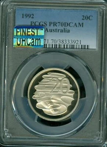 1992 AUSTRALIA 20 CENTS PCGS PR70 UHCam MAC FINEST MAC SPOTLESS * - Picture 1 of 2