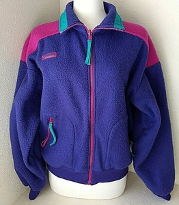 Columbia Jacket Womens XL Vtg 90s Purple Pink Full Zip Colorblock Fleece USA - Picture 1 of 12