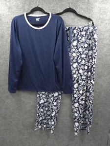 Lands End Pajama Set Womens XL Long Sleeve Pullover Elastic Waist Blue Floral - Picture 1 of 18