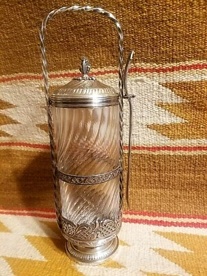 RARE FRENCH TALL 1870 STERLING SILVER OLIVE CASTOR JAR HENIN FRERES BOIN TABURET - Image 1 of 4