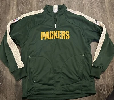 Suéter pulôver Green Bay Packers Reebok autêntico NFL lateral 1/4 zíper tamanho M - Imagem 1 de 4