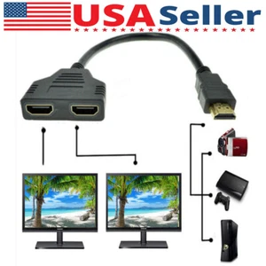 4K HDMI Cable Adapter Male To Dual Female 2.0 Converter 1 in 2 out Y Splitter TV - Picture 1 of 10