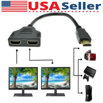4K HDMI Cable Adapter Male To Dual Female 2.0 Converter 1 in 2 out Y Splitter TV - Image 1 of 4