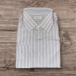 NWT $550 BRIONI Light Gray Striped Superfine Cotton Dress Shirt 16.5 x 42 - Picture 1 of 8