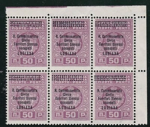 ESLOVENIA, SEGUNDA GUERRA MUNDIAL, ITALIA, franqueo debido SASSONE 11 a, bloque de 6 - Imagen 1 de 2