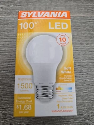 SYLVANIA LED A19 Light Bulb, 100W=14W, Non-Dimmable, 1500LM, Soft White NEW - Image 1 of 2