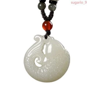 Chinese Traditions Natural White Jade Fish Pendant Necklace Jewelry Amulet - Picture 1 of 1