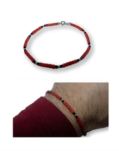 Bracelet for Men of Red Coral in 925 Sterling Silver Man Gemstone Women and Mens - Picture 1 of 6