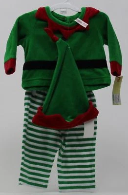 Navidad Cherokee Elfo Terciopelo Verde y Rojo Conjunto Camisa Pantalones Sombrero Talla 0-3 meses Foto 1 de 2