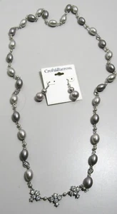 Faux Perle grau Perlen und Strass Halskette und Ohrringe 35" Länge - Bild 1 von 3