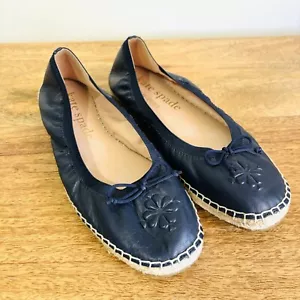 Kate Spade Womens Espadrille Flats Navy Blue Leather Casual Size 9 - Picture 1 of 7