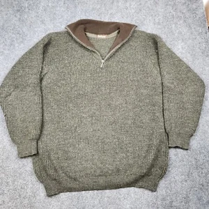 Barbour Tyne Zip Neck Sweater Men's XXL Pure New Wool Knit Jumper Green 1/4 Zip - Picture 1 of 9