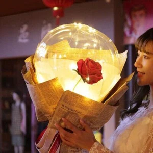 Palloncino luminoso LED bouquet rosa trasparente bobo palla regalo San Valentino - Foto 1 di 7