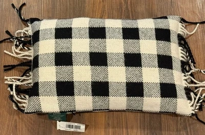 Ralph Lauren Cold Spring Alpaca Black Cream Fringed Decorative Pillow NWT 12X18 - Image 1 of 2