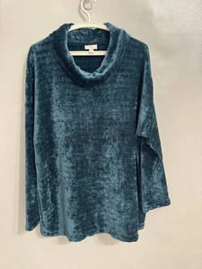 Suéter Pullover Jill Talla XL Chenilla Capucha Cuello Verde Azulado Mujeres Suave Acogedor Acanalado - Imagen 1 de 8