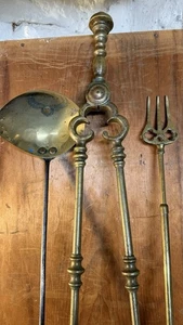 Collection Georgian Brass 18th Century Country House Utensils Fire Tongs , Fork - Picture 1 of 11