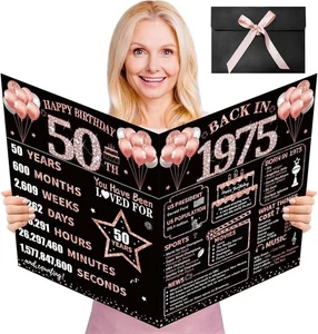 Large 50th Birthday Card with Envelope Happy 50th Birthday Decorations for W - Picture 1 of 5