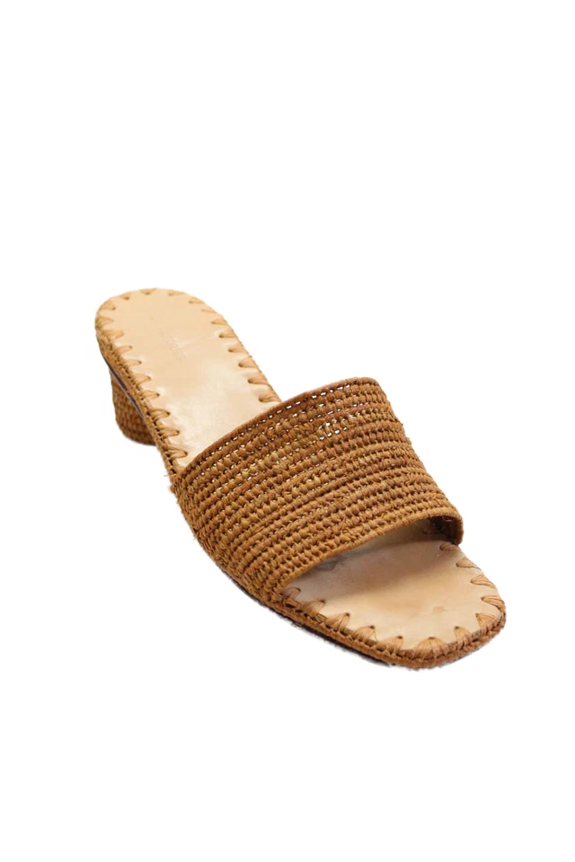 Carrie Forbes Womens Block Heel Single Strap Raffia Slide Sandals Brown Size 39 - Image 1 of 4