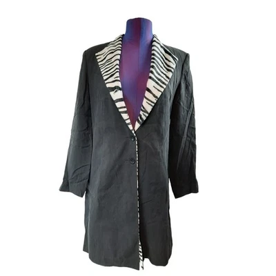 Blazer largo de seda y cachemir vintage Terry Lewis con estampado de cebra talla pequeña Foto 1 de 4