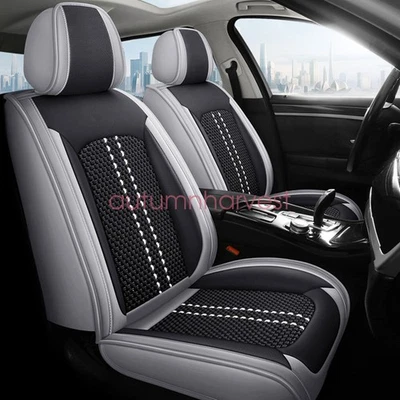 For Mercedes Benz Leather Car Seat Covers Front+Rear Seat Protector Black & Gray - Image 1 of 4