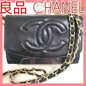 CHANEL Coco Mark Bifold Wallet Chain Schultertasche Leder Schwarz mit Riemen - Bild 1 von 8