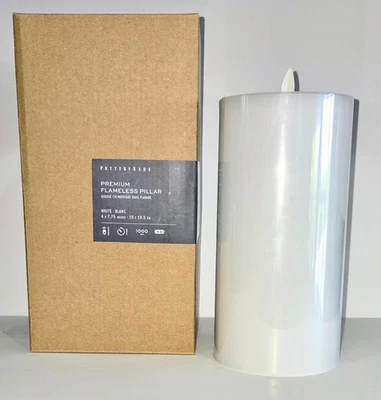 LARGE POTTERY BARN PREMIUM FLICKERING FLAMELESS CANDLE IN WHITE 4X7.75 $119 - Image 1 of 4