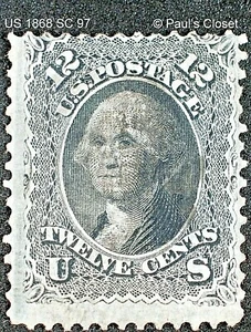 US 1868 SC 97 12¢ WASHINGTON BLACK "F" GRILL USED NO GUM SCV $250 FINE/VERY FINE - Picture 1 of 2