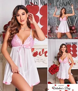 White Sexy-Lingerie Women Diaphanous Pajama Lace Sheer Sleepwear Underwear M - Picture 1 of 8
