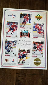 1991-92 UPPER DECK COMMEMORATIVE SHEET CAPITALS CICCARELLI HATCHER PIVONKA SGA - Picture 1 of 1