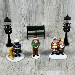 Department 56 Snow Village Accessory Lot: Christmas Carolers Lamp Posts Bench - Picture 1 of 8