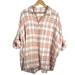 American Eagle Oversized Boyfriend Hemd Leinenmischung rosa kariert Gr. S - Bild 1 von 7