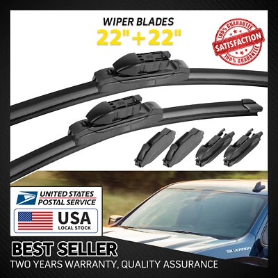 22"&22" Pair Bracketless Windshield Wiper Blades For GMC Sierra 3500HD 2007-2013 - Изображение 1 из 4