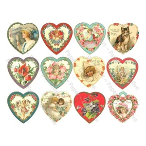 Corazones de San Valentín, Romántico Victoriano Clip Art, HOJA ADHESIVA CORTADA Y PELADA - Imagen 1 de 1