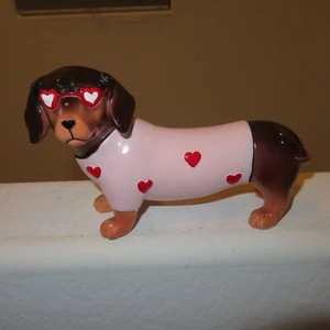 Dachshund Dog Resin Pink Red Valentine Hearts 8" Glasses Figurine NEW - Bild 1 von 4