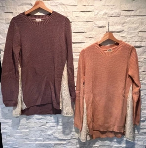EUC Damen LOGO by LORI GOLDSTEIN Rundhalsausschnitt L/S Strickpullover gefüttert Spitzeneinsatz S - Bild 1 von 14