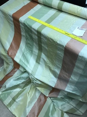 SILK TAFFETA STRIPES - IVORY/GREENS/RICK RED, BY THE YARD. - Image 1 of 4