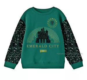 Wicked Shirt Girls Sweatshirt size 7- 14 Elphaba Glinda Emerald City Green Top - Picture 1 of 2