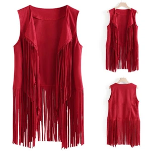 Gilet Donna Tassellato Senza Maniche Gilet Giacca Zingara Top Coat Clubwear - Foto 1 di 18