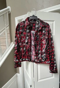 Elementz Size Small Sequin Reds/Black/Grays Button Up Jacket - Picture 1 of 4