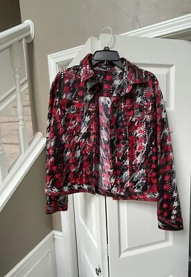 Elementz Size Small Sequin Reds/Black/Grays Button Up Jacket - Image 1 of 4